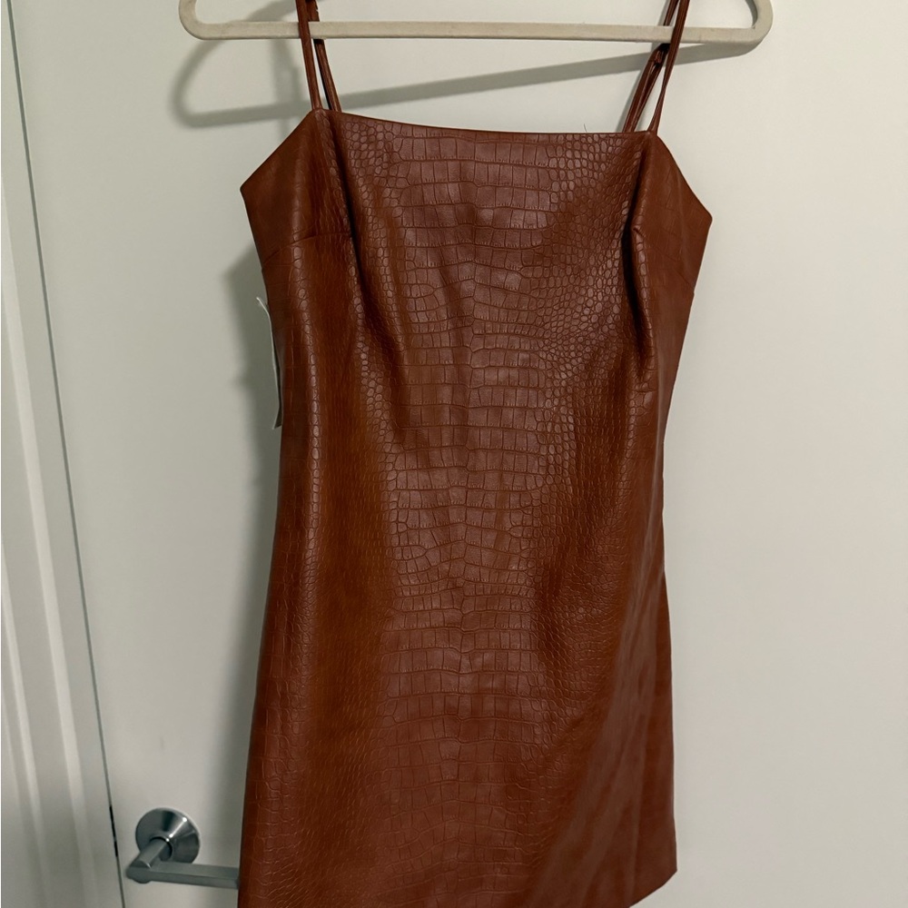 Elegant Brown Faux Leather Dress
